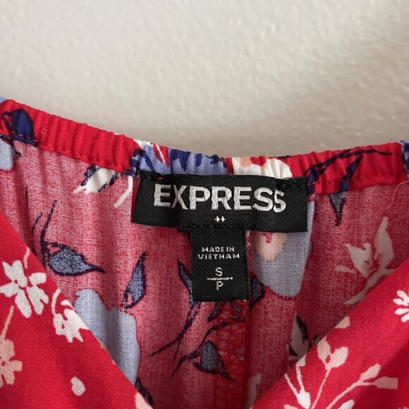 Express Women Sz S Red Floral Faux Wrap Adj Spaghetti Strap Ruffled Sundress - Picture 8 of 11